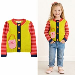 Matilda Jane Cardigan Girls Size 4 Colorful Patchwork Striped Sweater Button Fro